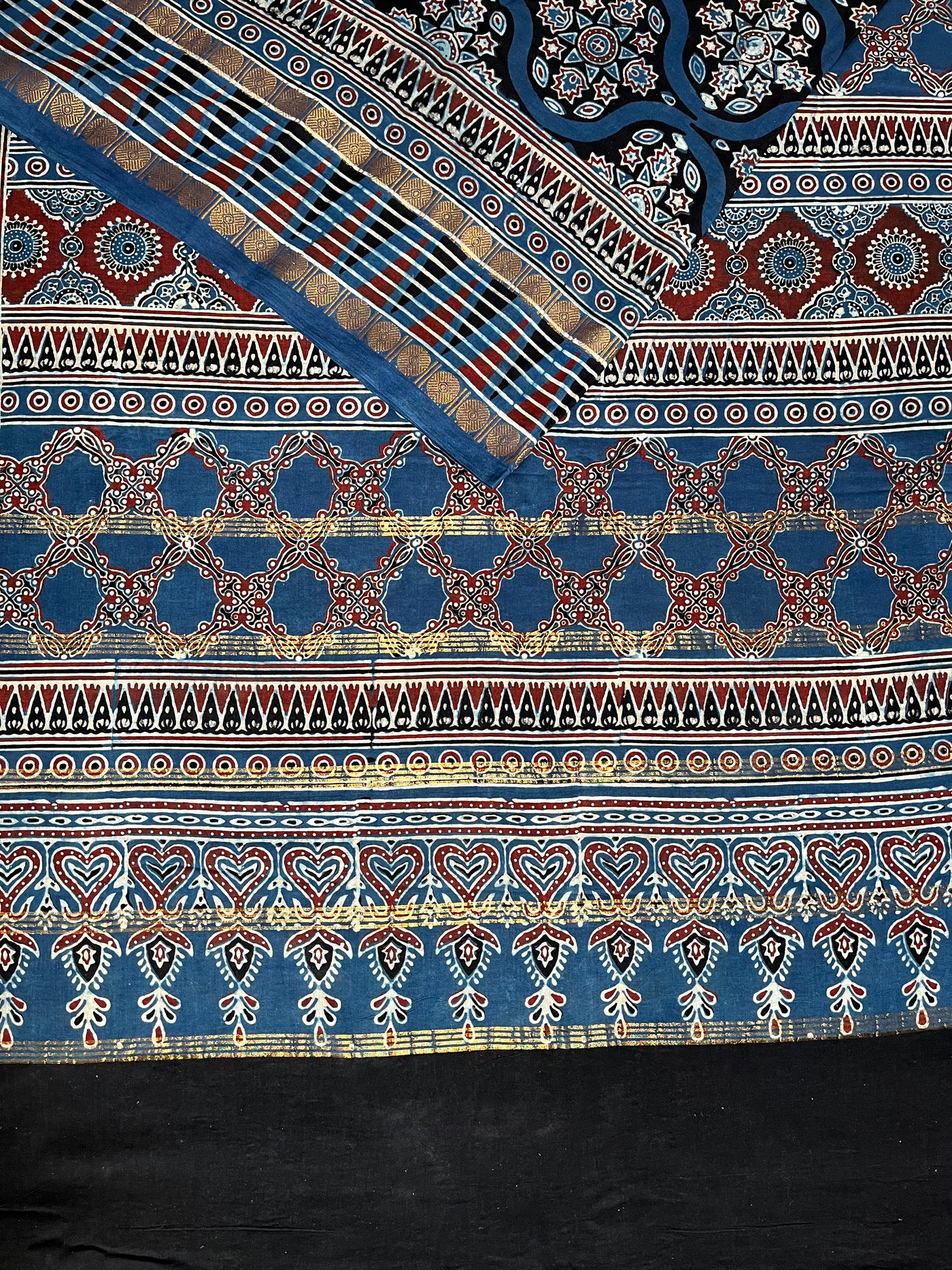 LATIKA: Handblock printed ajrakh madurai cotton saree