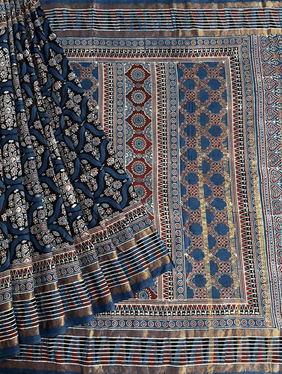 LATIKA: Handblock printed ajrakh madurai cotton saree