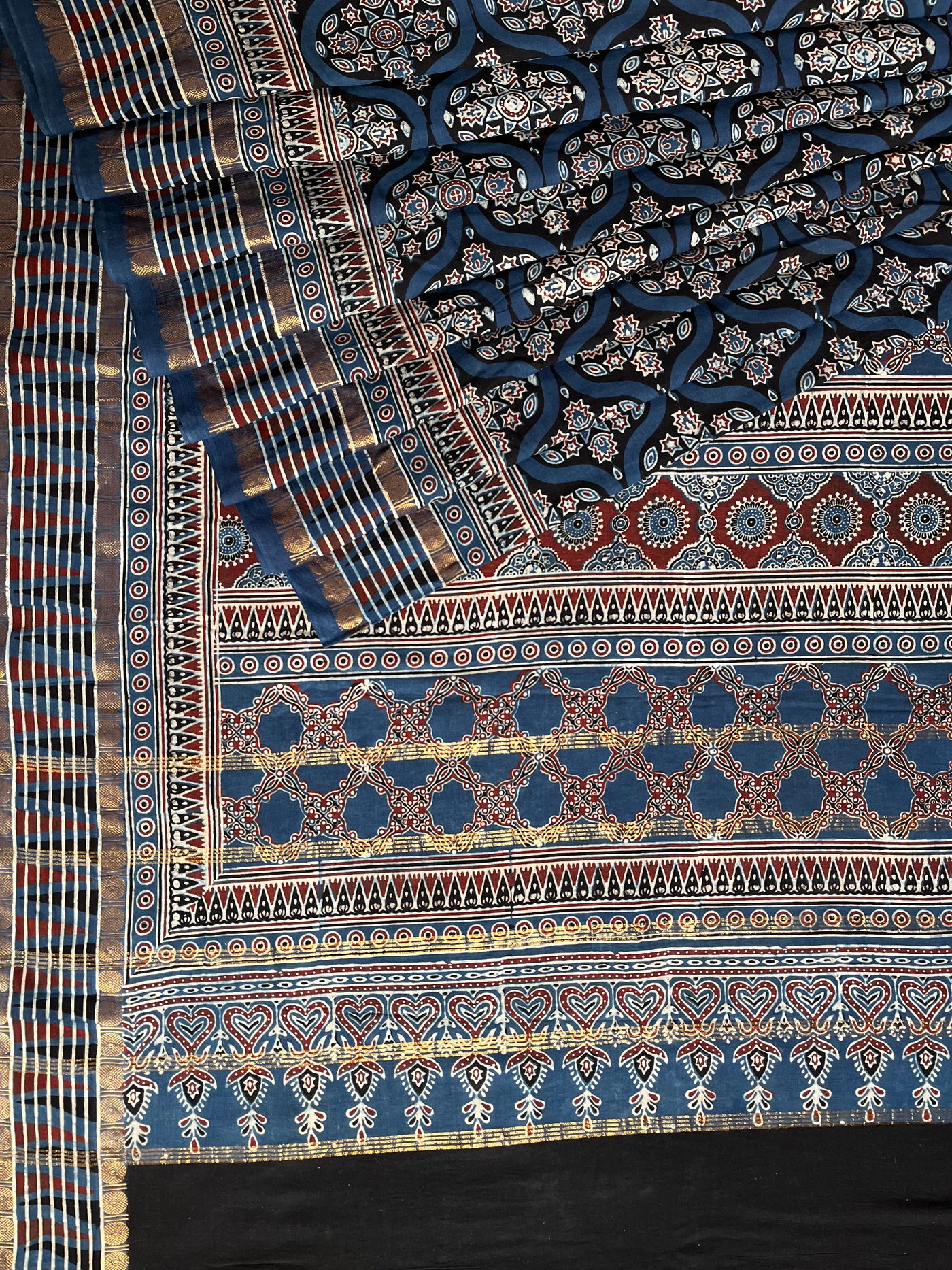 LATIKA: Handblock printed ajrakh madurai cotton saree