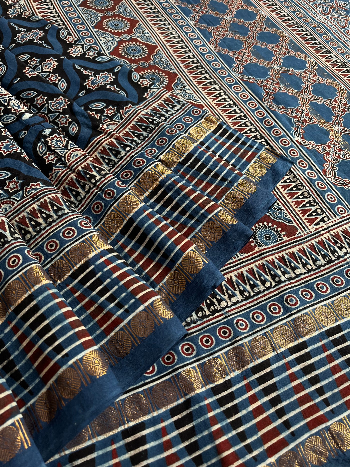 LATIKA: Handblock printed ajrakh madurai cotton saree
