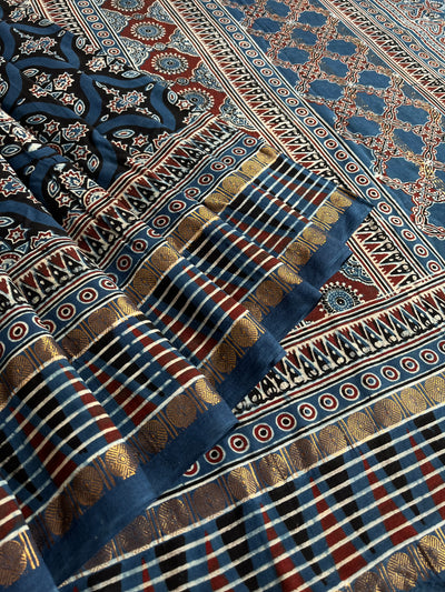 LATIKA: Handblock printed ajrakh madurai cotton saree