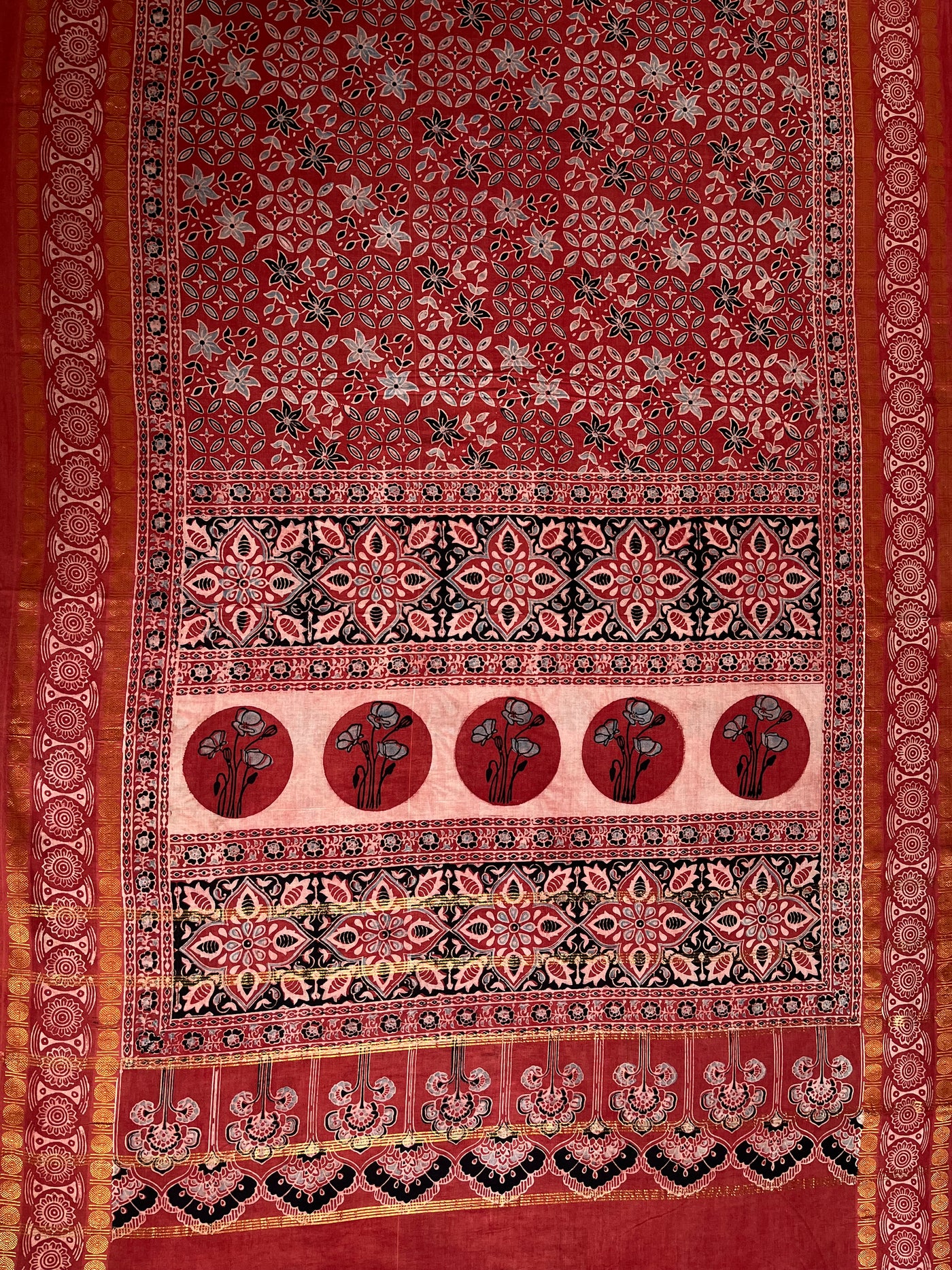AADHIRA: Handblock printed ajrakh madurai cotton saree