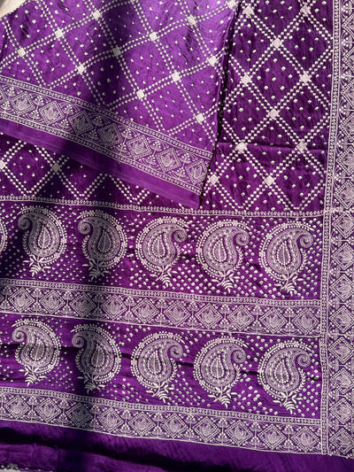 MASAKALI : Handmade Bandhni Modal Silk Saree With Thread Embroidery Work