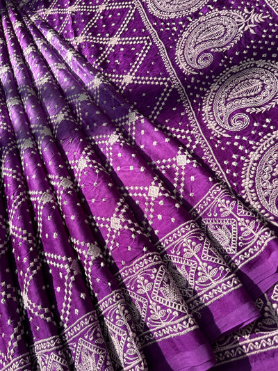 MASAKALI : Handmade Bandhni Modal Silk Saree With Thread Embroidery Work