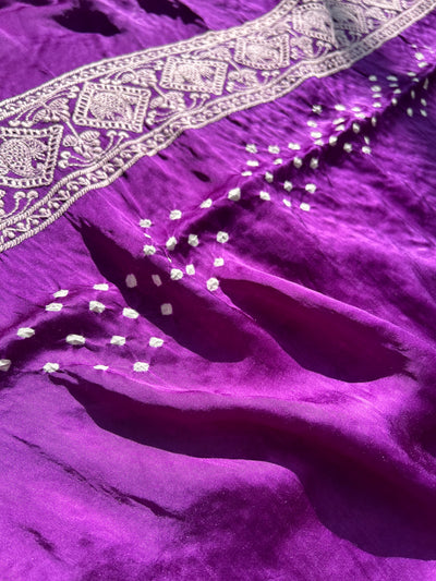 MASAKALI : Handmade Bandhni Modal Silk Saree With Thread Embroidery Work