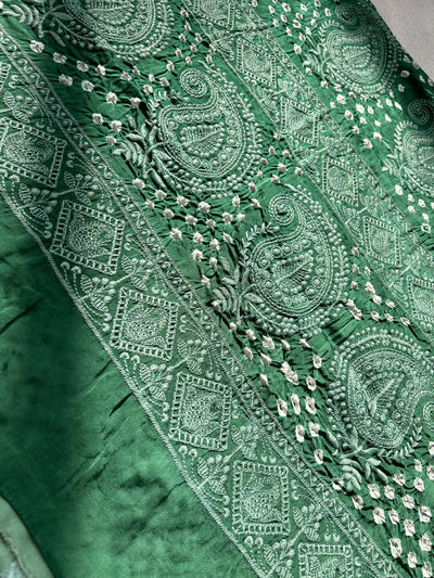 CHANDINI : Handmade Bandhni Modal Silk Saree With Thread Embroidery Work