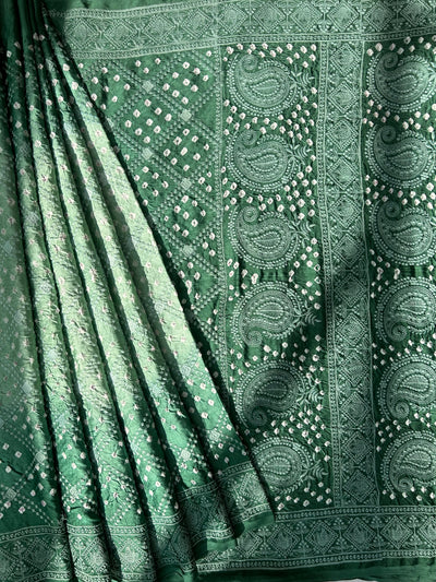 CHANDINI : Handmade Bandhni Modal Silk Saree With Thread Embroidery Work