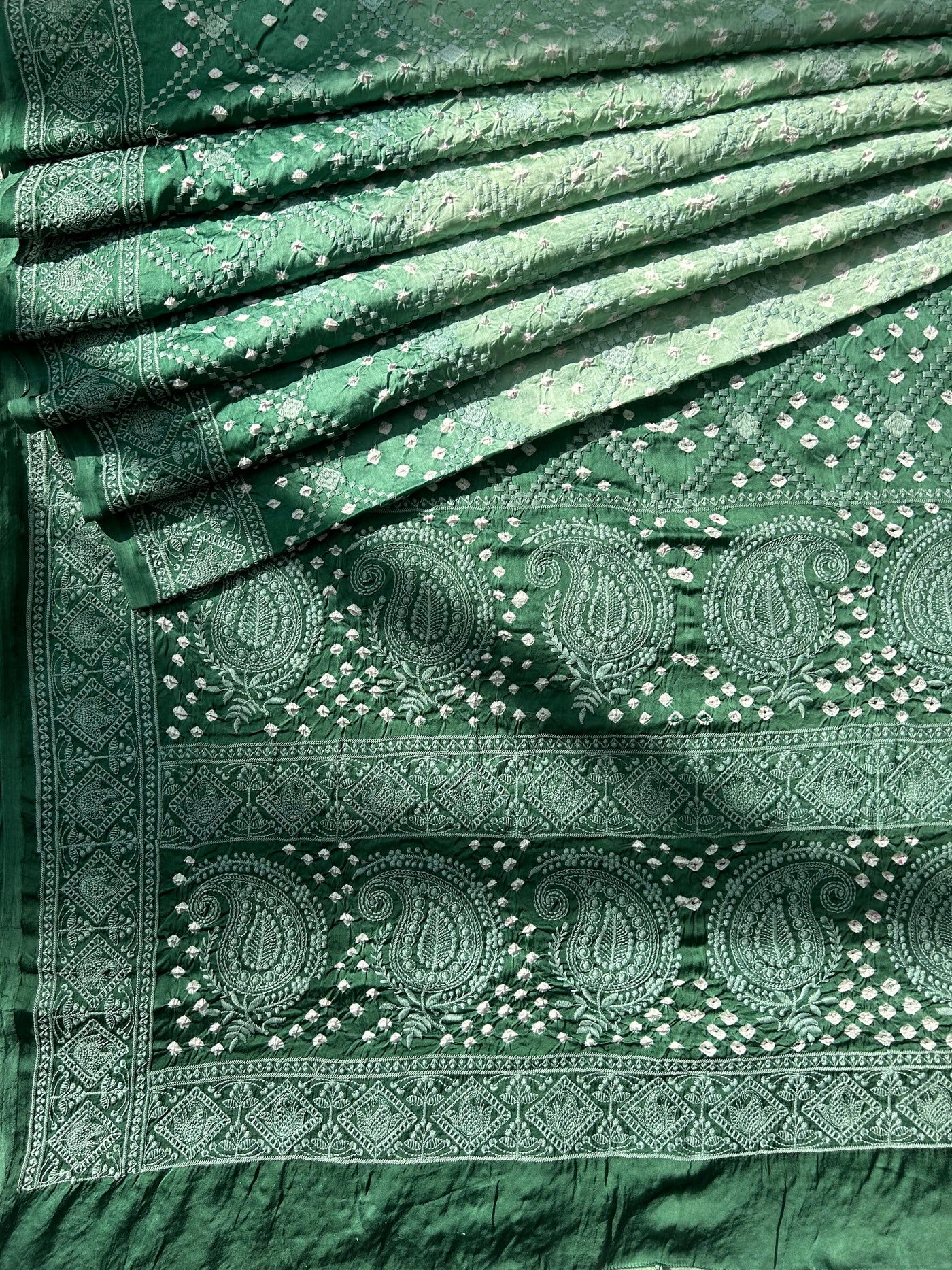 CHANDINI : Handmade Bandhni Modal Silk Saree With Thread Embroidery Work