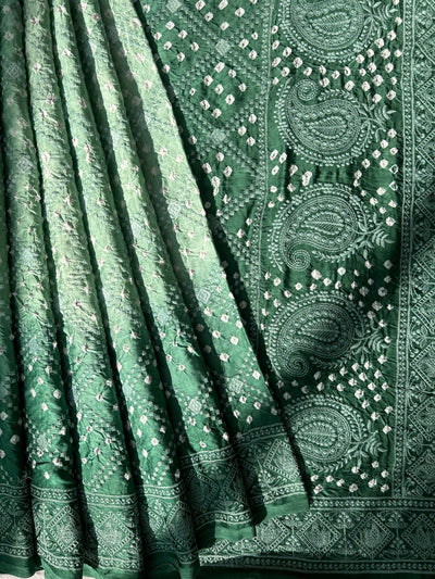 CHANDINI : Handmade Bandhni Modal Silk Saree With Thread Embroidery Work