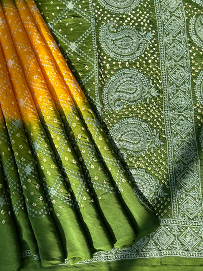 CHATPATI : Handmade Bandhni Modal Silk Saree With Thread Embroidery Work