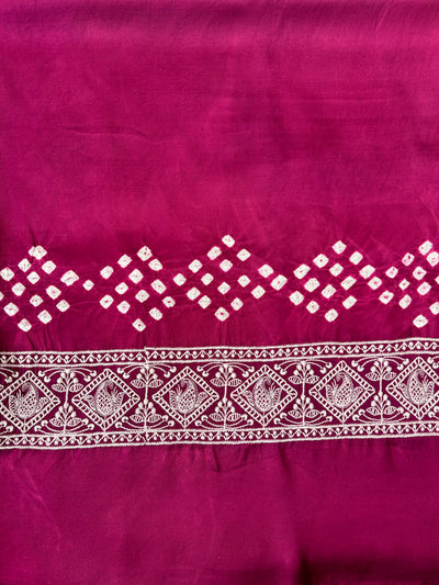 SAANJH : Handmade Bandhni Modal Silk Saree With Thread Embroidery Work