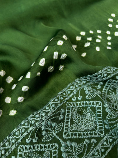 CHATPATI : Handmade Bandhni Modal Silk Saree With Thread Embroidery Work