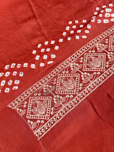 NARMADA : Handmade Bandhni Modal Silk Saree With Thread Embroidery Work.