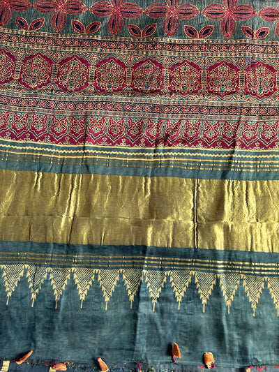 NISHABD :Handmade Gharchola Ajrakh Saree