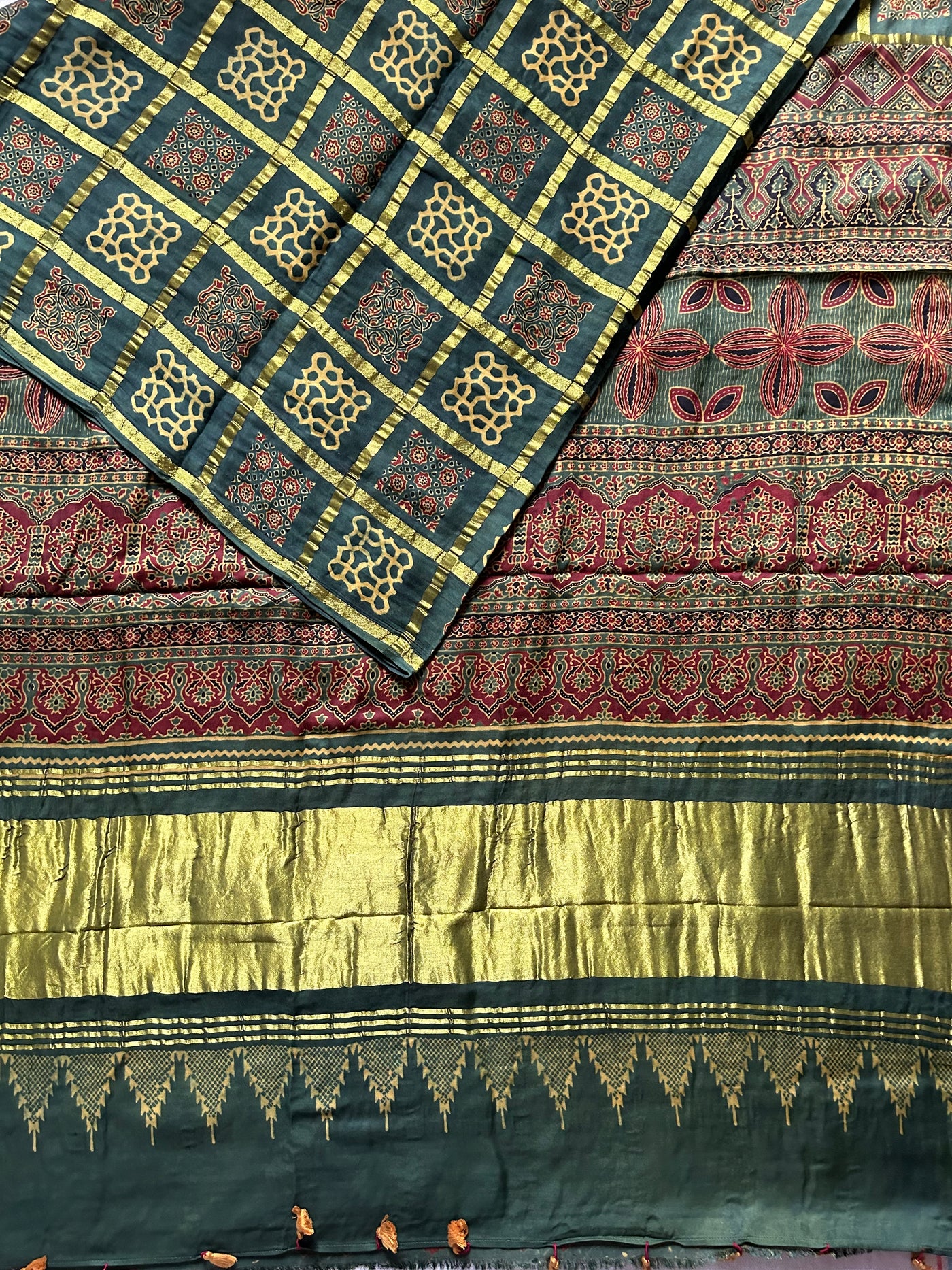 NISHABD :Handmade Gharchola Ajrakh Saree