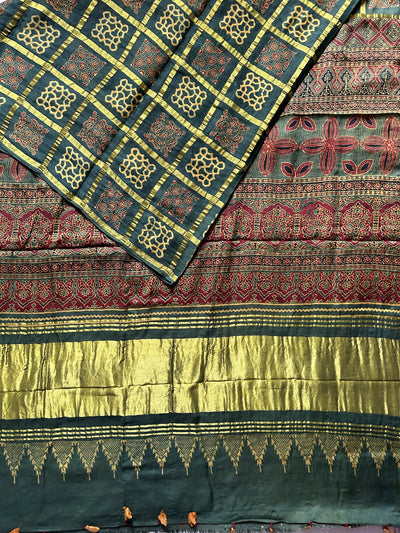 NISHABD :Handmade Gharchola Ajrakh Saree