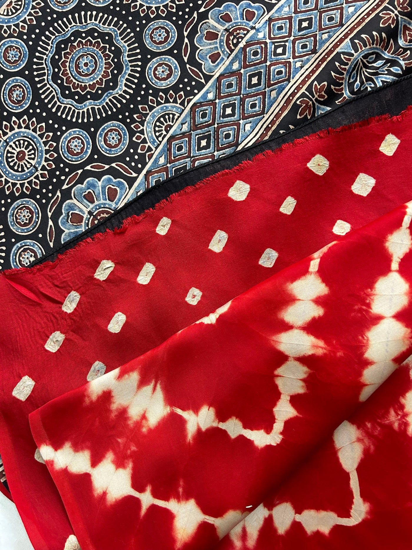 RED RUBY: Handmade LEHRIYA- AJRAKH Modal Silk Saree