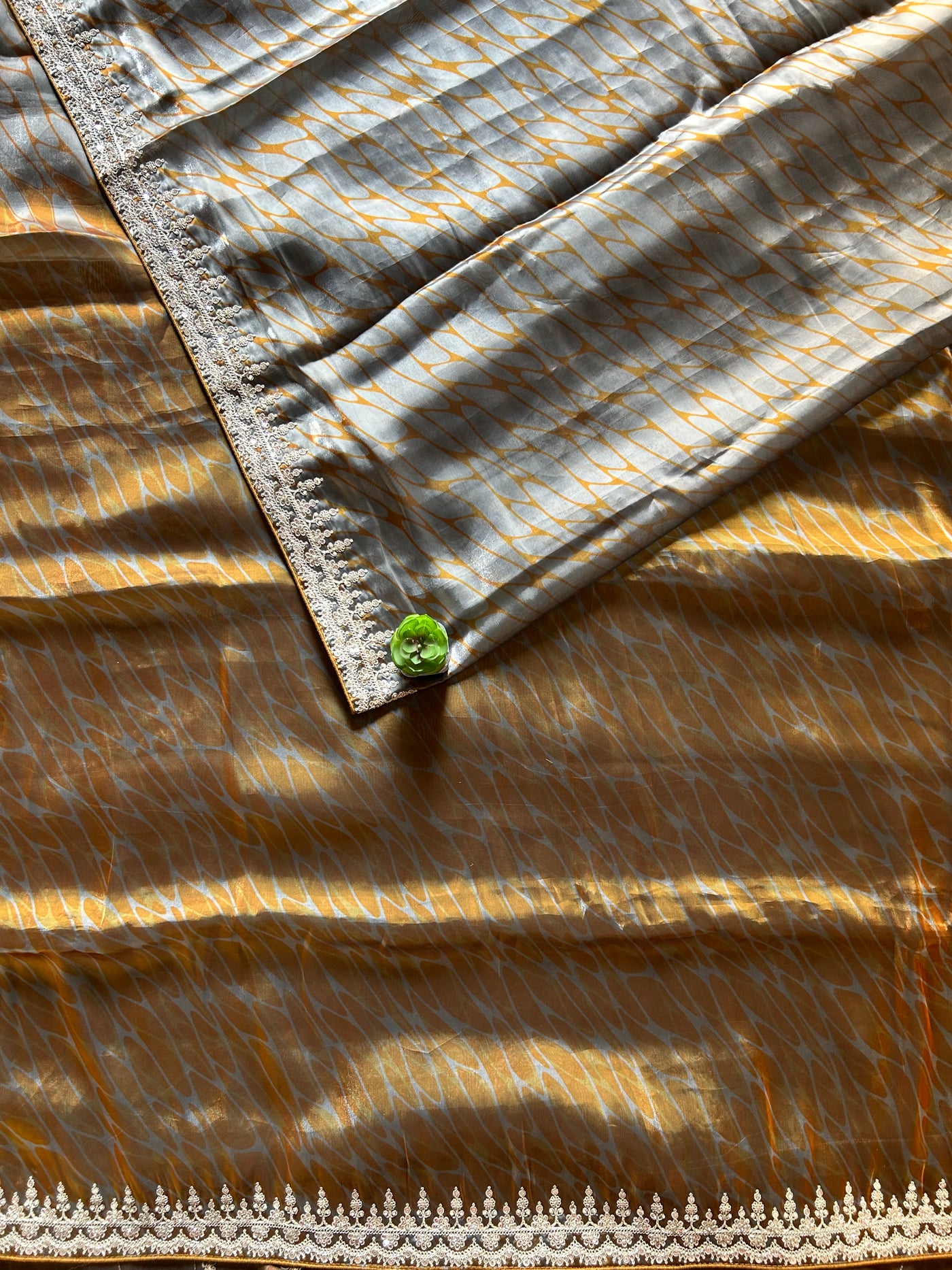 NAYAN: PARTYWEAR DIGITAL PRINTED TISSUE ORGANZA SAREE WITH EMBROIDERY.