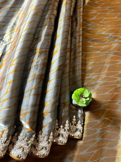 NAYAN: PARTYWEAR DIGITAL PRINTED TISSUE ORGANZA SAREE WITH EMBROIDERY.