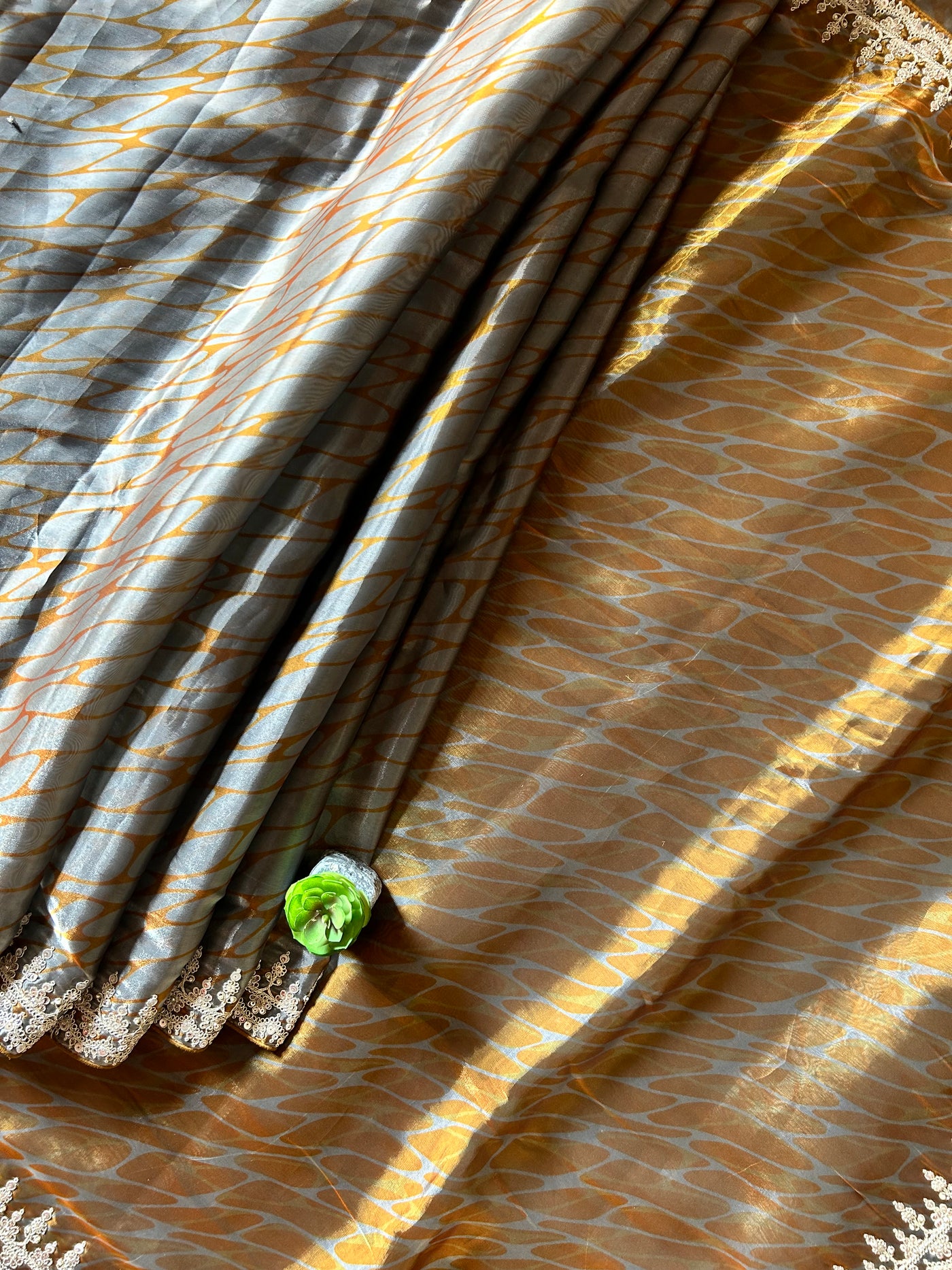 NAYAN: PARTYWEAR DIGITAL PRINTED TISSUE ORGANZA SAREE WITH EMBROIDERY.