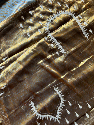 NAYAN: PARTYWEAR DIGITAL PRINTED TISSUE ORGANZA SAREE WITH EMBROIDERY.