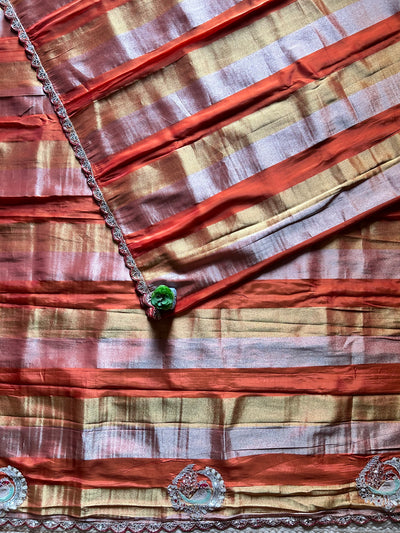 NAYANTARA: PARTYWEAR TISSUE ORGANZA SAREE WITH HAND EMBROIDERY.