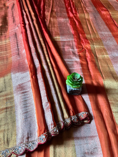 NAYANTARA: PARTYWEAR TISSUE ORGANZA SAREE WITH HAND EMBROIDERY.