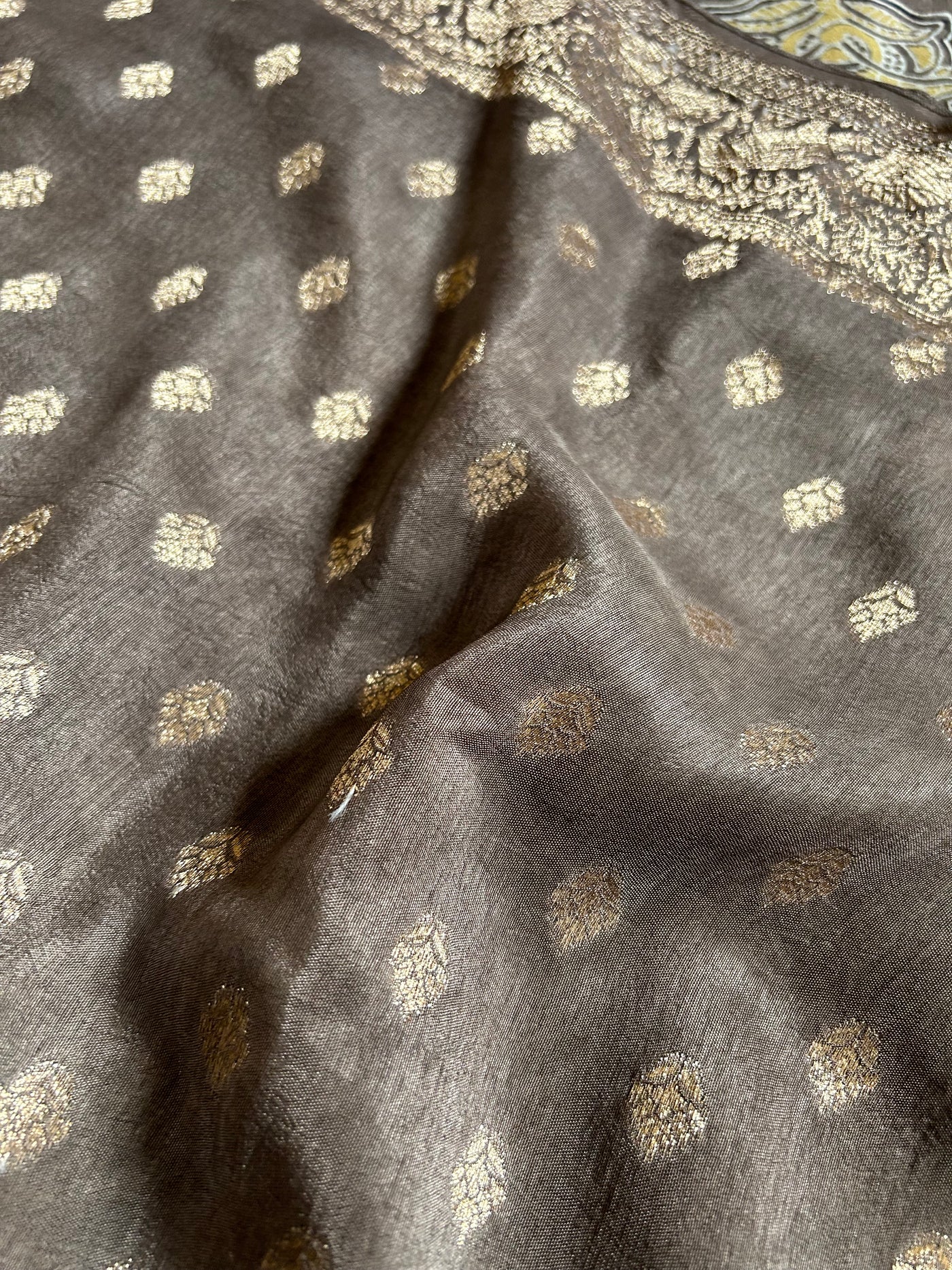 Rewa :Premium Dola Silk Meenakari Tissue Ajrakh