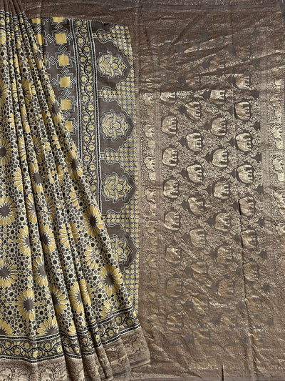 Rewa :Premium Dola Silk Meenakari Tissue Ajrakh