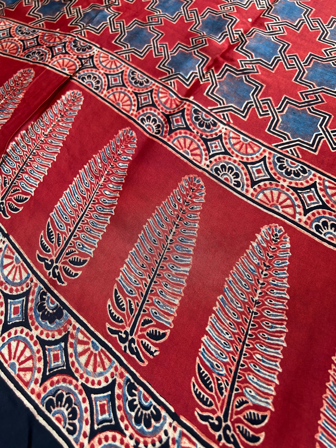 APARNA: Handblock Modal Silk Tissue Ajrakh Saree