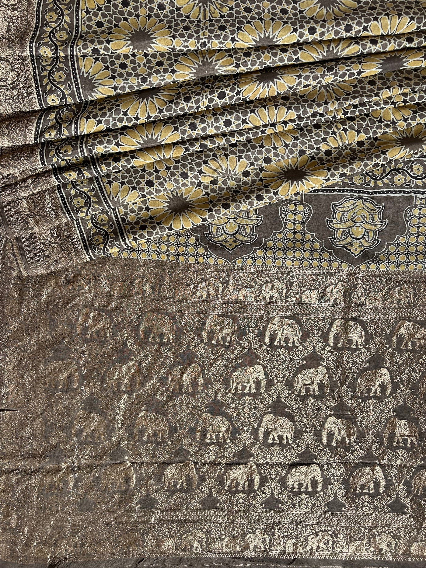 Rewa :Premium Dola Silk Meenakari Tissue Ajrakh