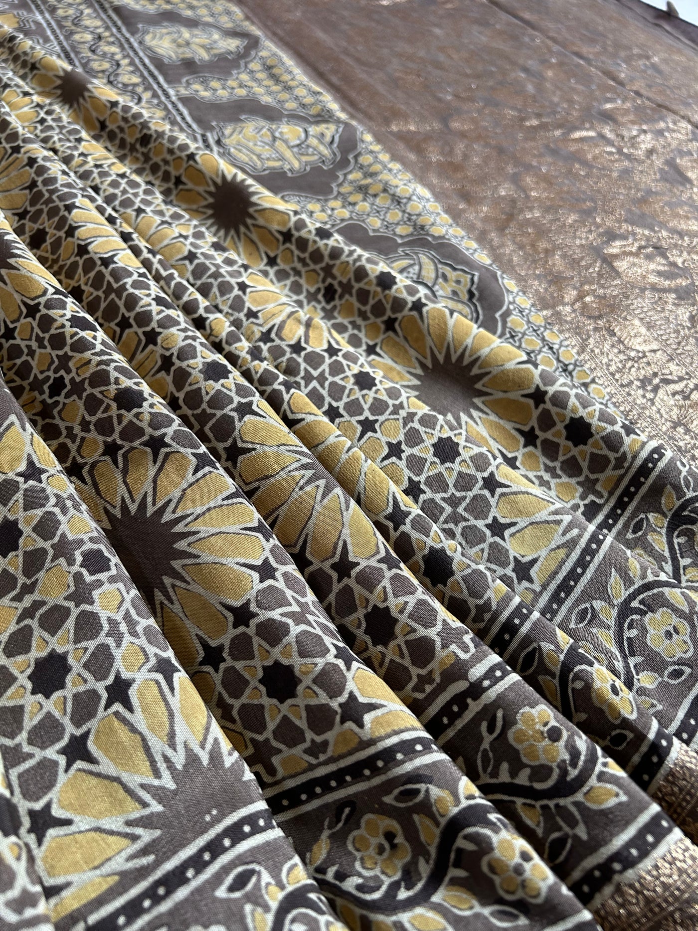 Rewa :Premium Dola Silk Meenakari Tissue Ajrakh