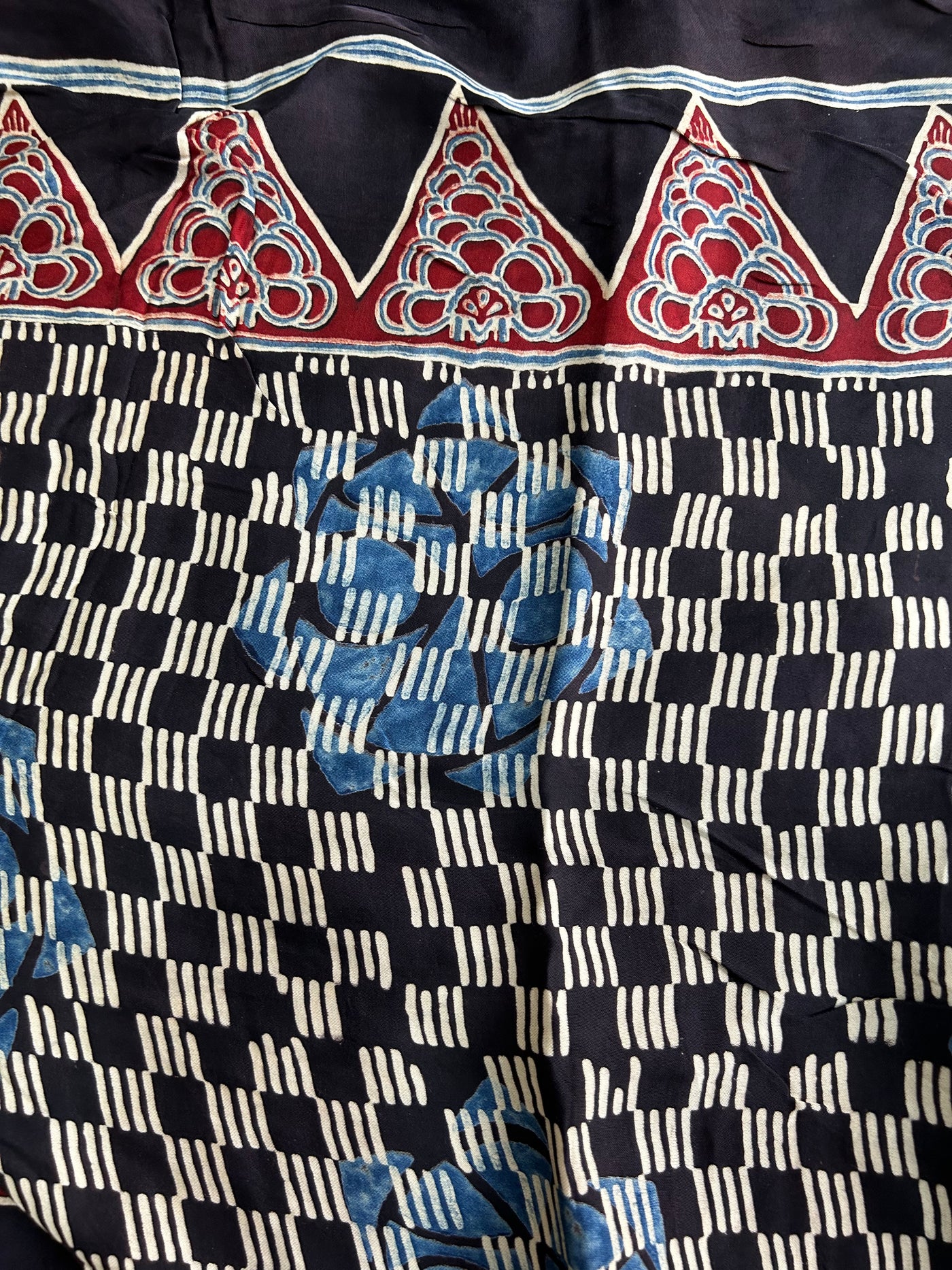 TEEN-PATTI: Handblock Modal Silk Tissue Ajrakh Saree