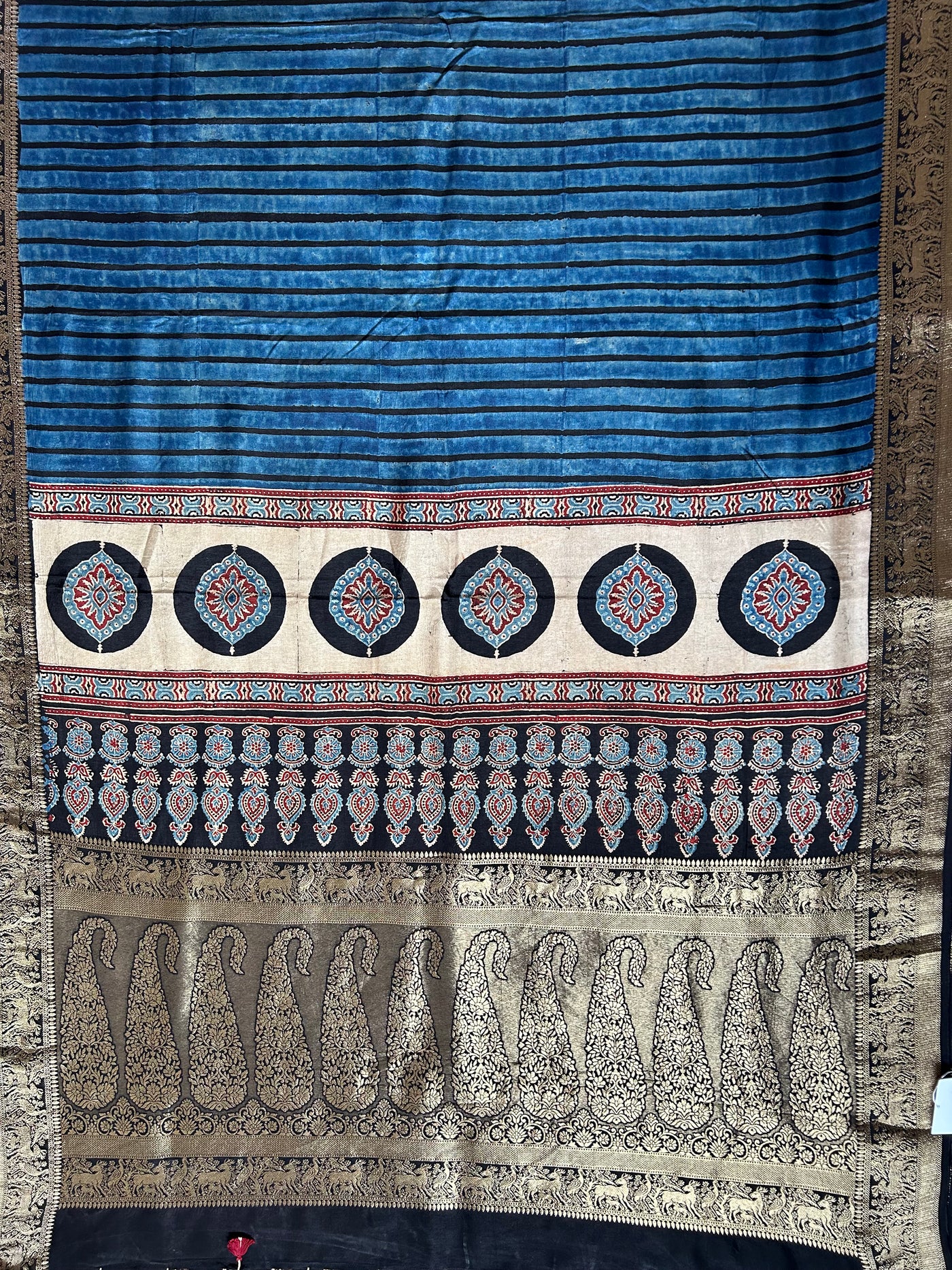 LEKHA: Handblock Dola silk ajrakh sari