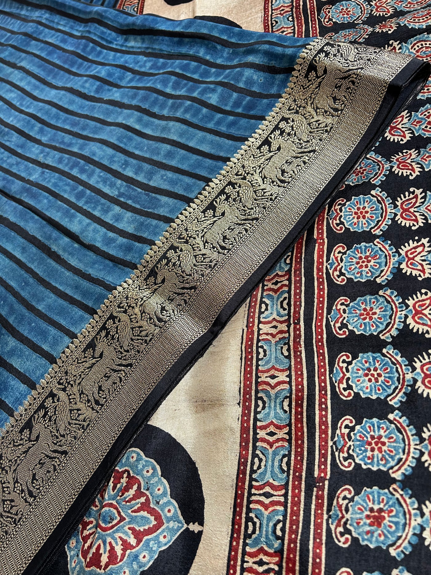 LEKHA: Handblock Dola silk ajrakh sari