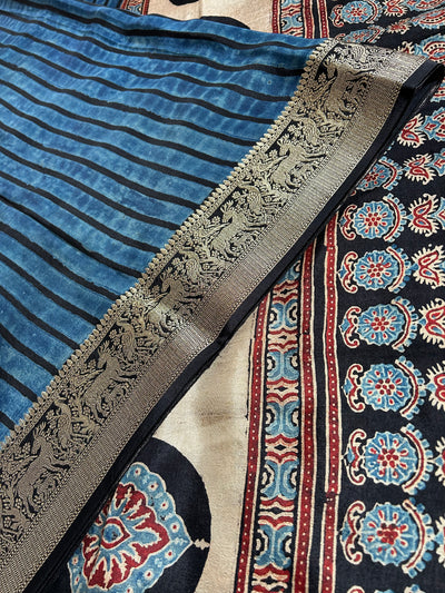 LEKHA: Handblock Dola silk ajrakh sari