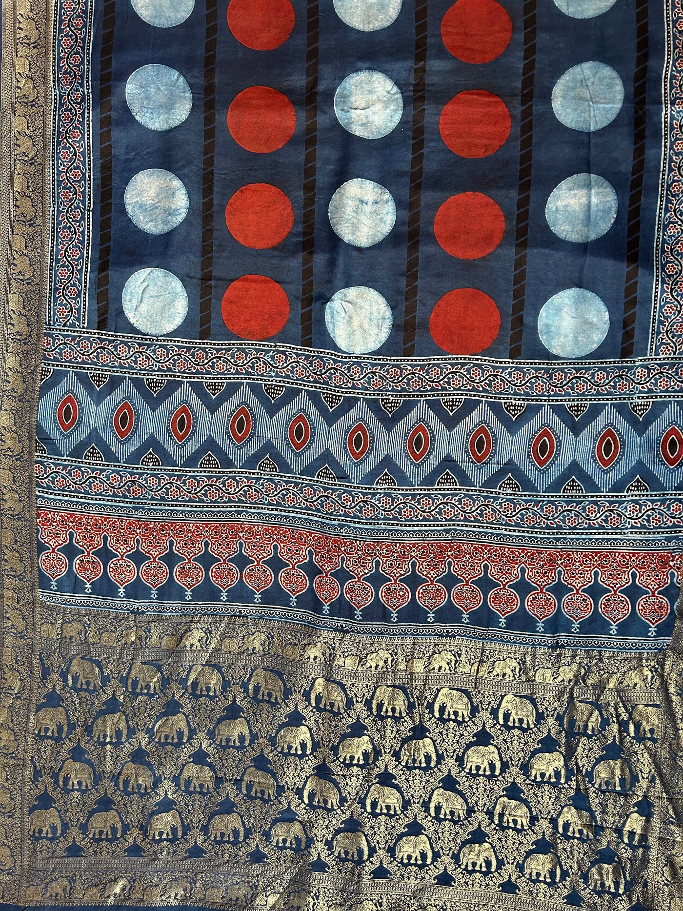 Devi:Premium Dola Silk Meenakari Tissue Ajrakh