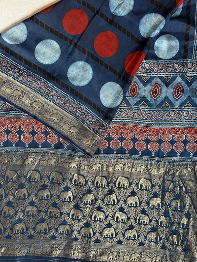 Devi:Premium Dola Silk Meenakari Tissue Ajrakh