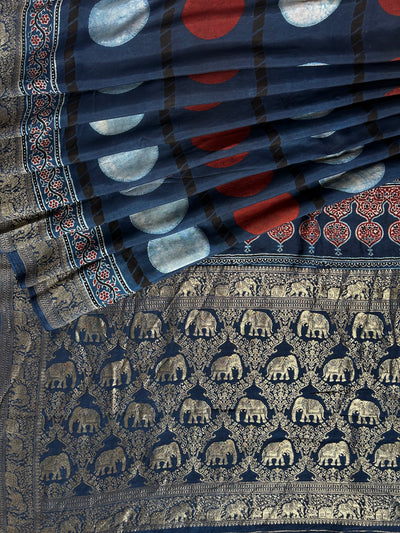 Devi:Premium Dola Silk Meenakari Tissue Ajrakh