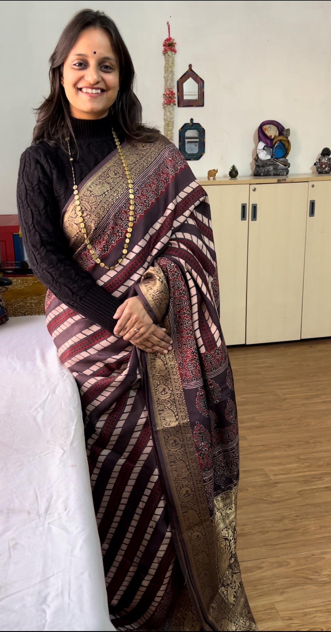 ANAYA:Premium Dola SILK Meenakari Tissue Ajrakh