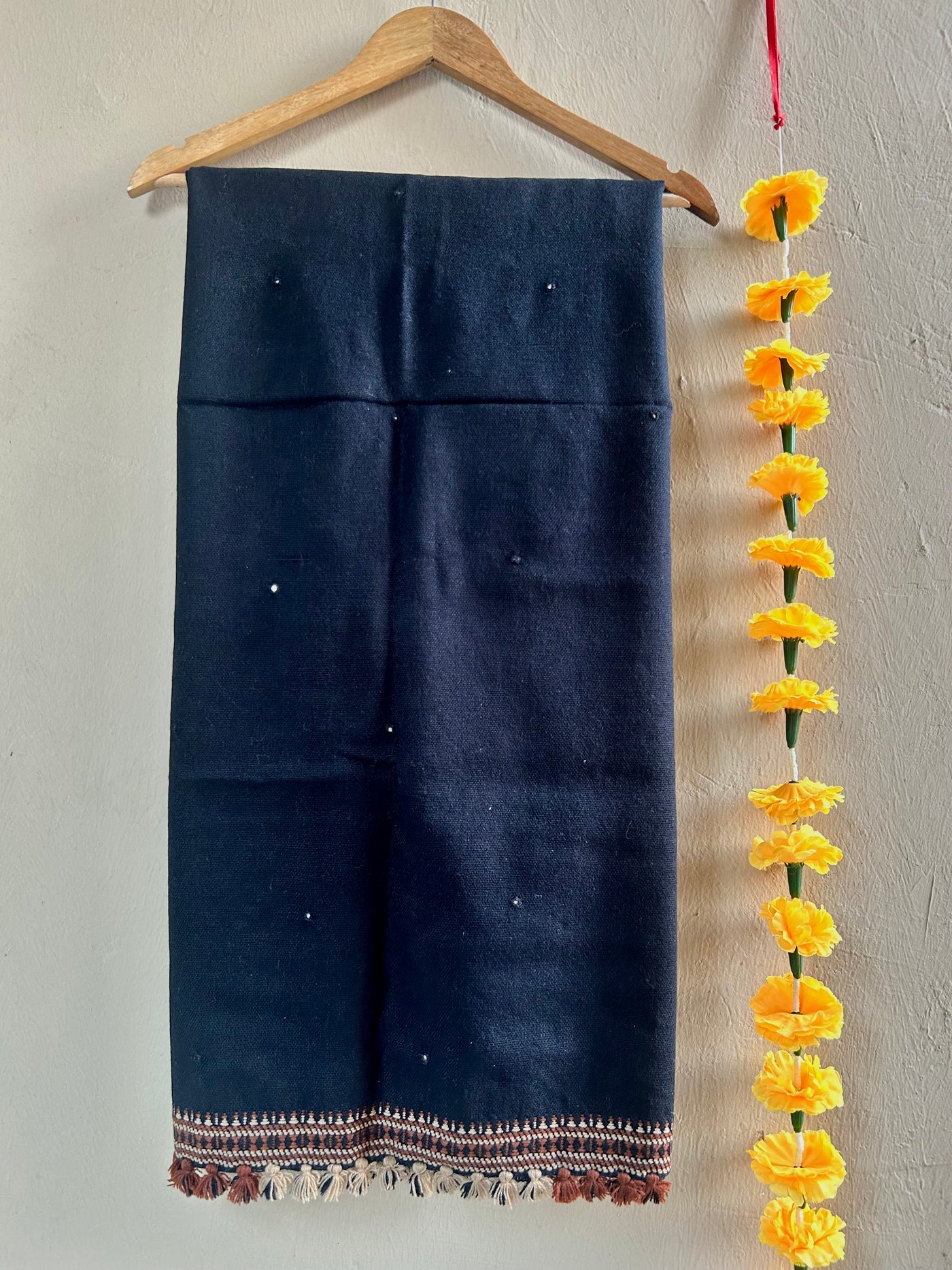 STORMY NIGHT:HANDLOOM PURE MARINO WOOL BHUJODI SHAWL