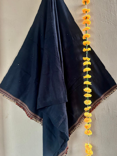 STORMY NIGHT:HANDLOOM PURE MARINO WOOL BHUJODI SHAWL
