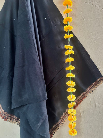 STORMY NIGHT:HANDLOOM PURE MARINO WOOL BHUJODI SHAWL