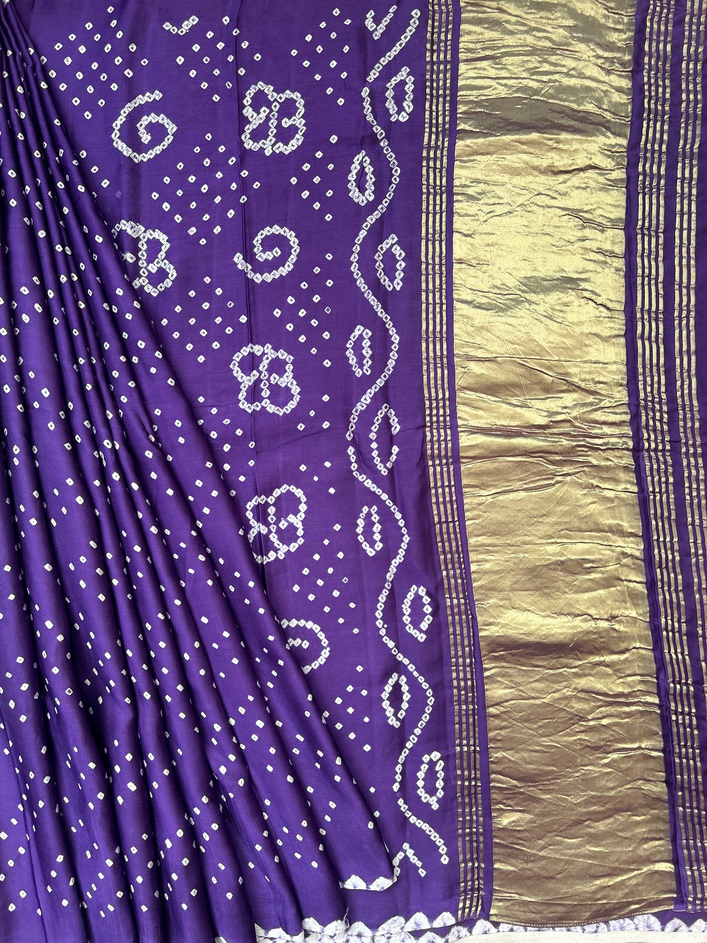 DEBOLINA: HANDMADE BANDHANI MODAL SILK SAREE WITH TISSUE PALLU