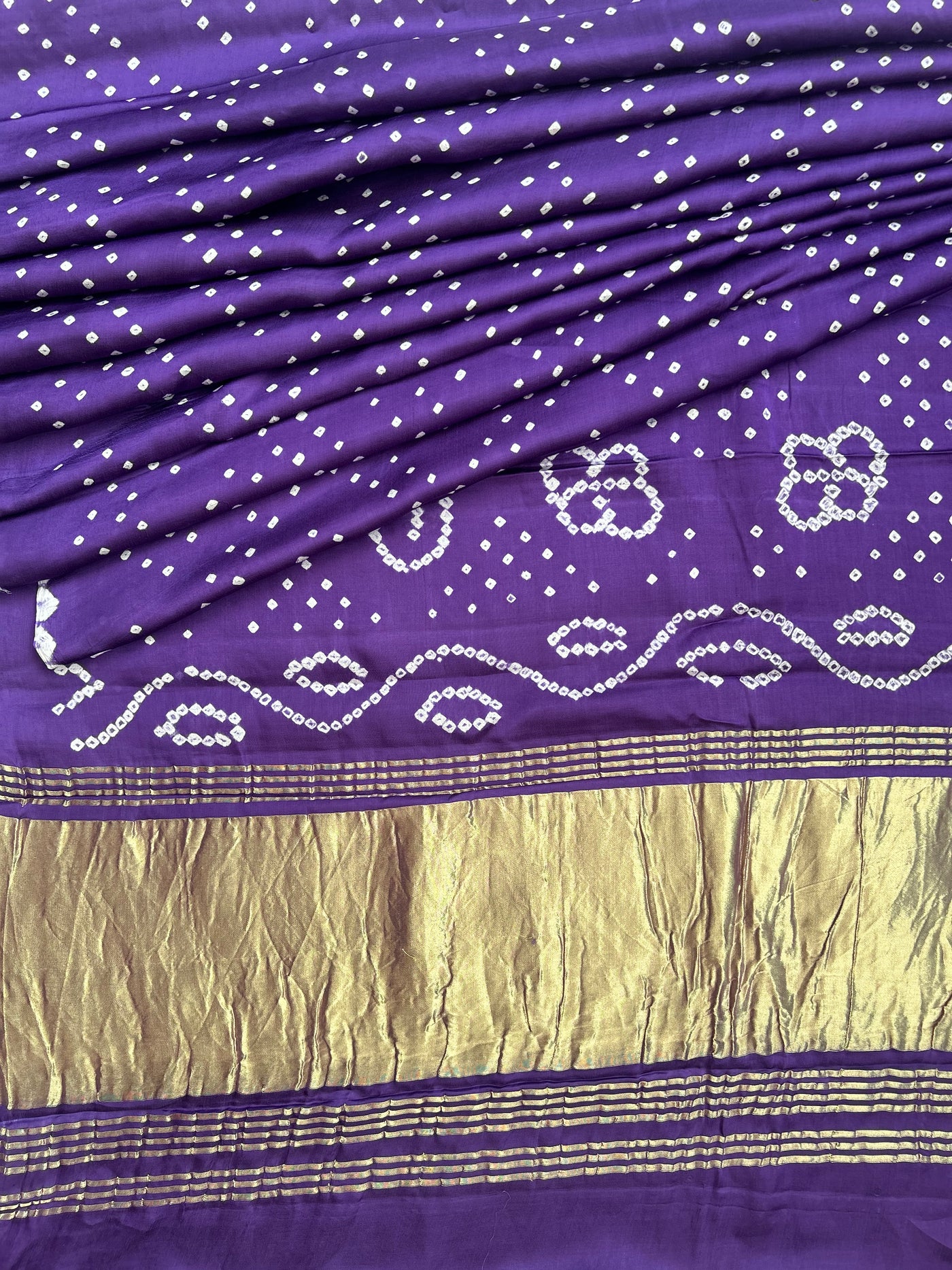 DEBOLINA: HANDMADE BANDHANI MODAL SILK SAREE WITH TISSUE PALLU