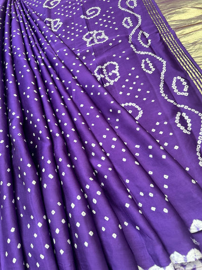 DEBOLINA: HANDMADE BANDHANI MODAL SILK SAREE WITH TISSUE PALLU