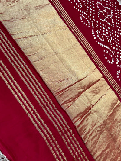 Rati: Handmade Designer Bandhani Modal Silk Tissue Pallu Saree