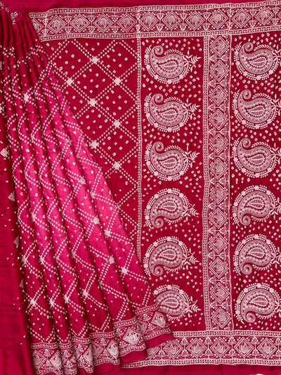 AVANTIKA : Handmade Bandhni Modal Silk Saree With Thread Embroidery Work.