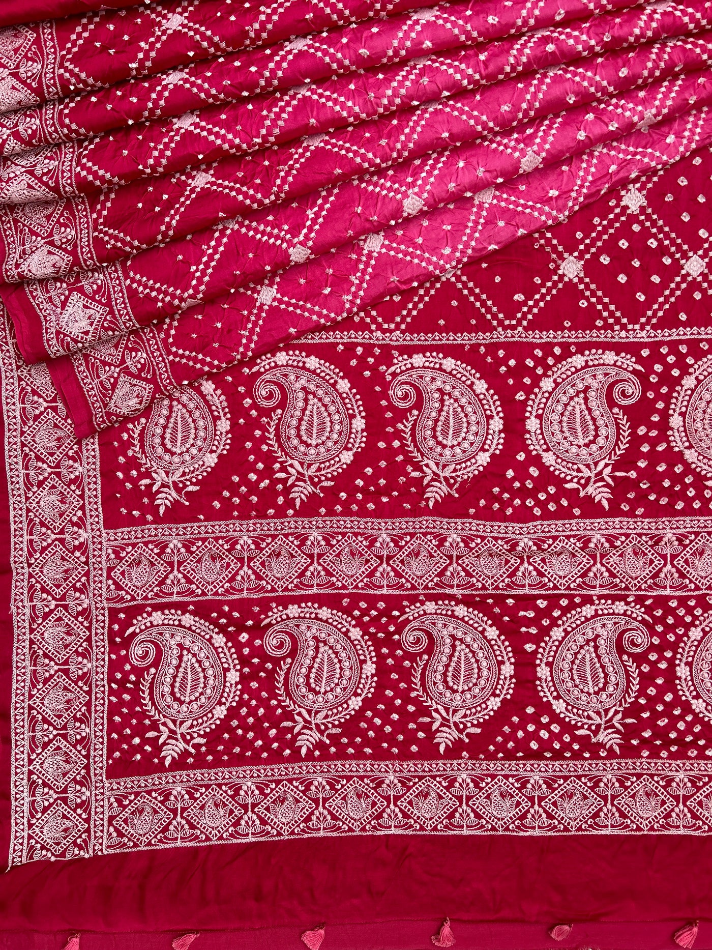 AVANTIKA : Handmade Bandhni Modal Silk Saree With Thread Embroidery Work.