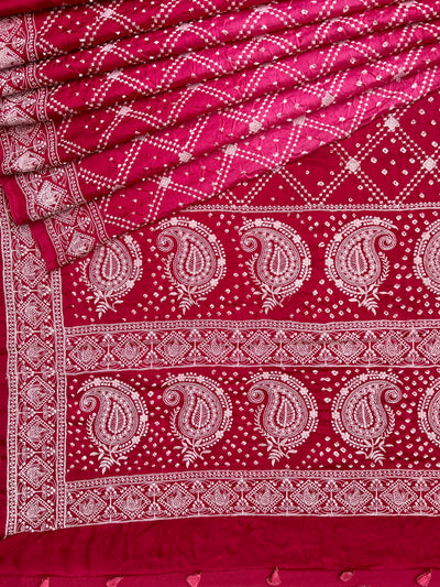 AVANTIKA : Handmade Bandhni Modal Silk Saree With Thread Embroidery Work.